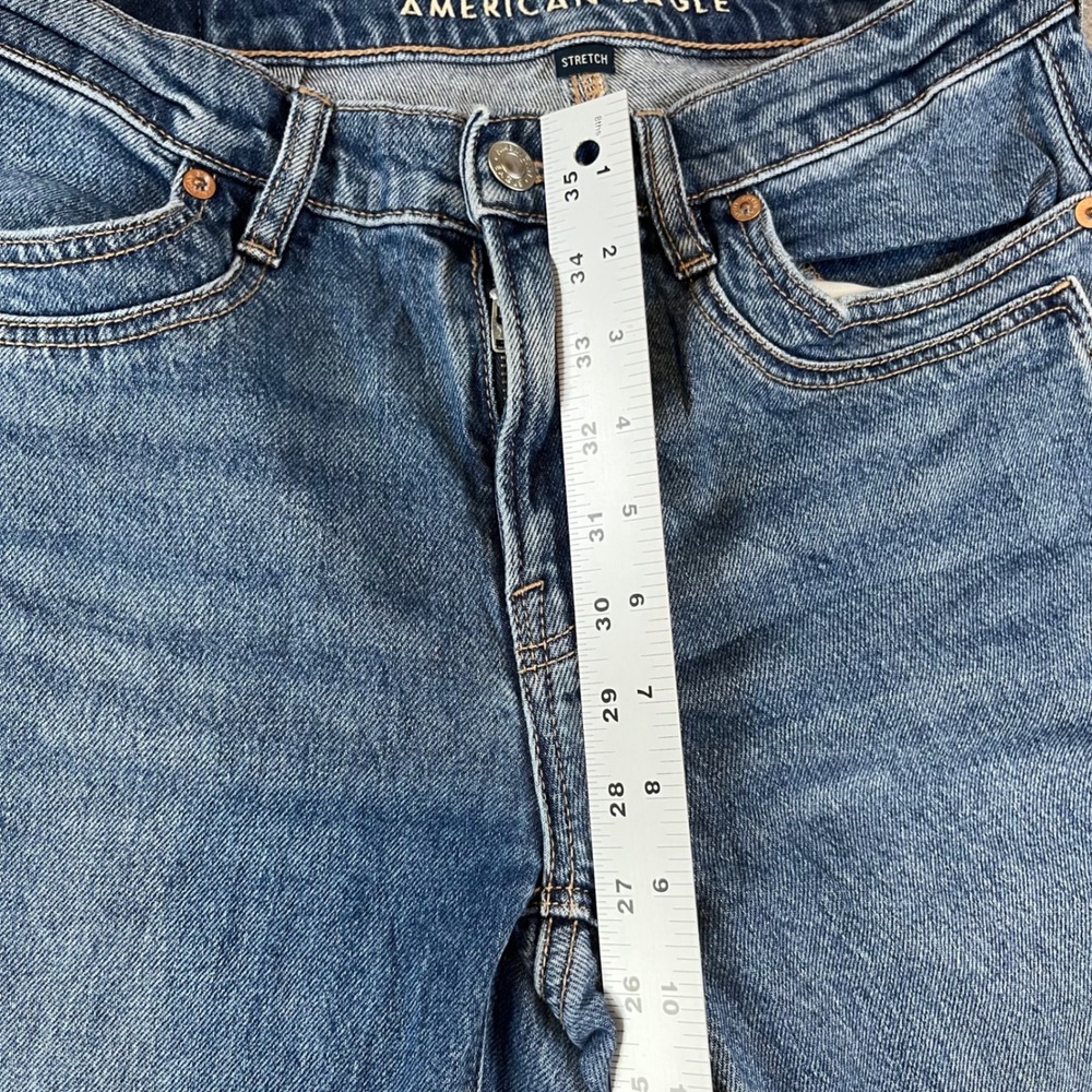 American Eagle Womens Wide Leg Jeans Blue Medium Wash 4 X-Short Stretch Denim - Picture 5 of 8